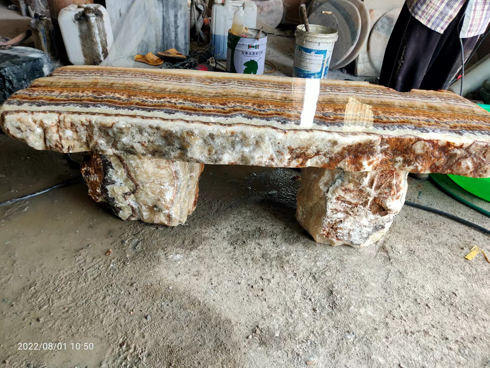 Warm-toned bench with a natural base