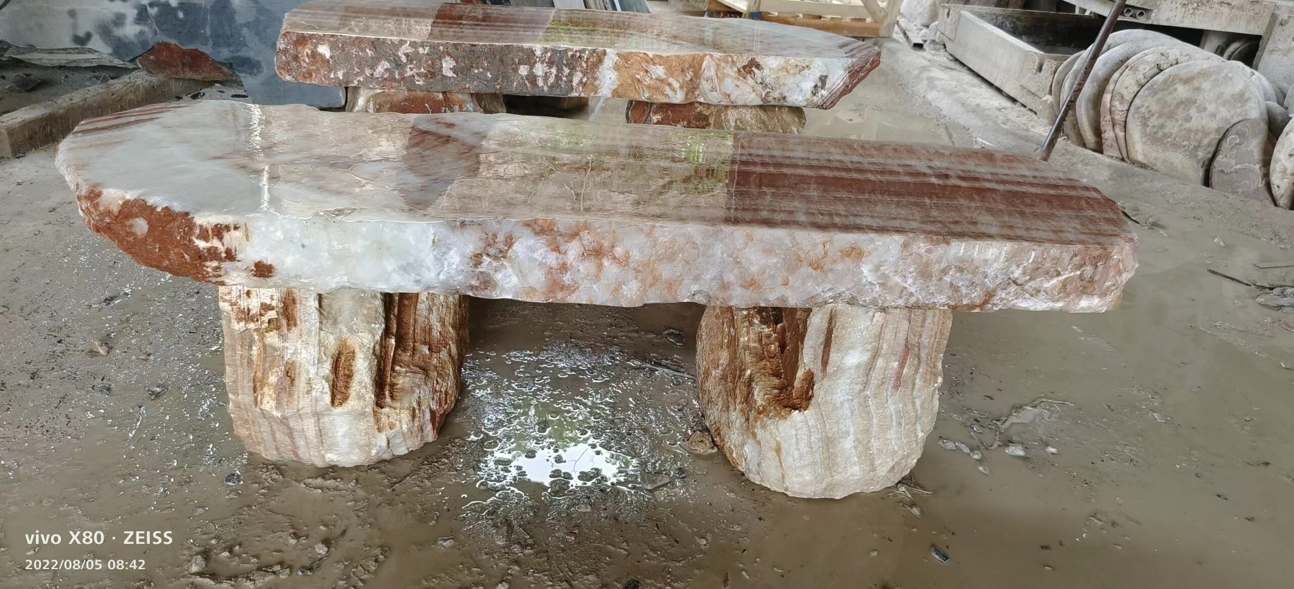 Banded stone bench — front view
