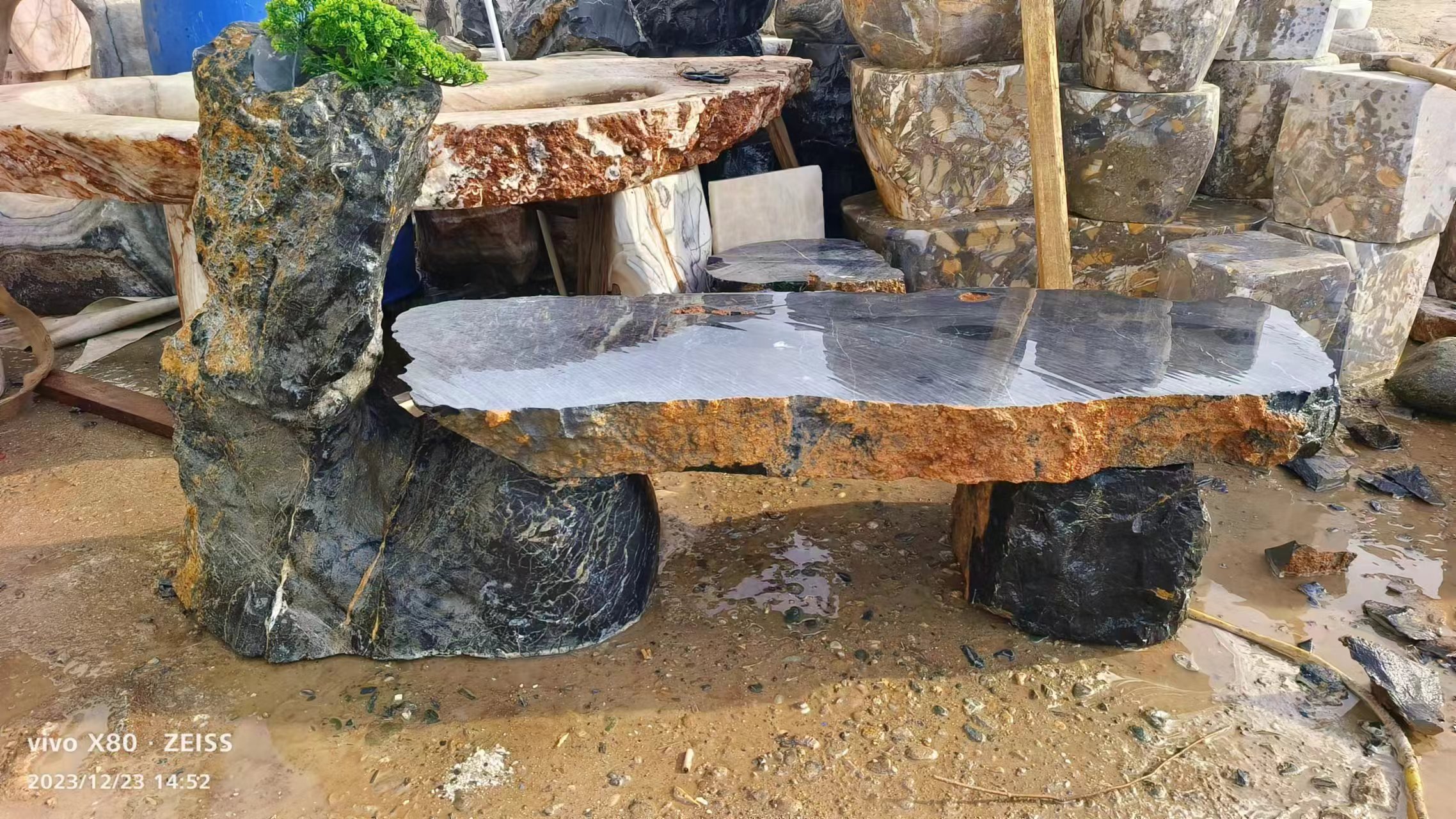 Dark polished bench with a natural edge